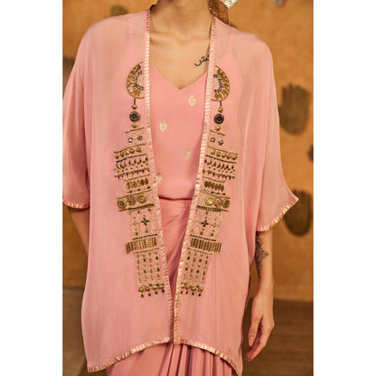 Masaba Champagne Pink Heartbeat Draped Skirt with Camisole and Cape