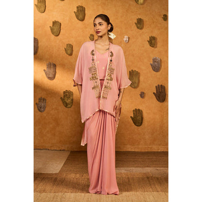 Masaba Champagne Pink Heartbeat Draped Skirt with Camisole and Cape