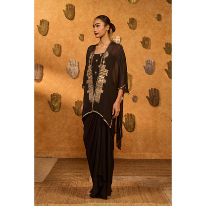 Masaba Brown Heartbeat Draped Skirt with Camisole and Cape