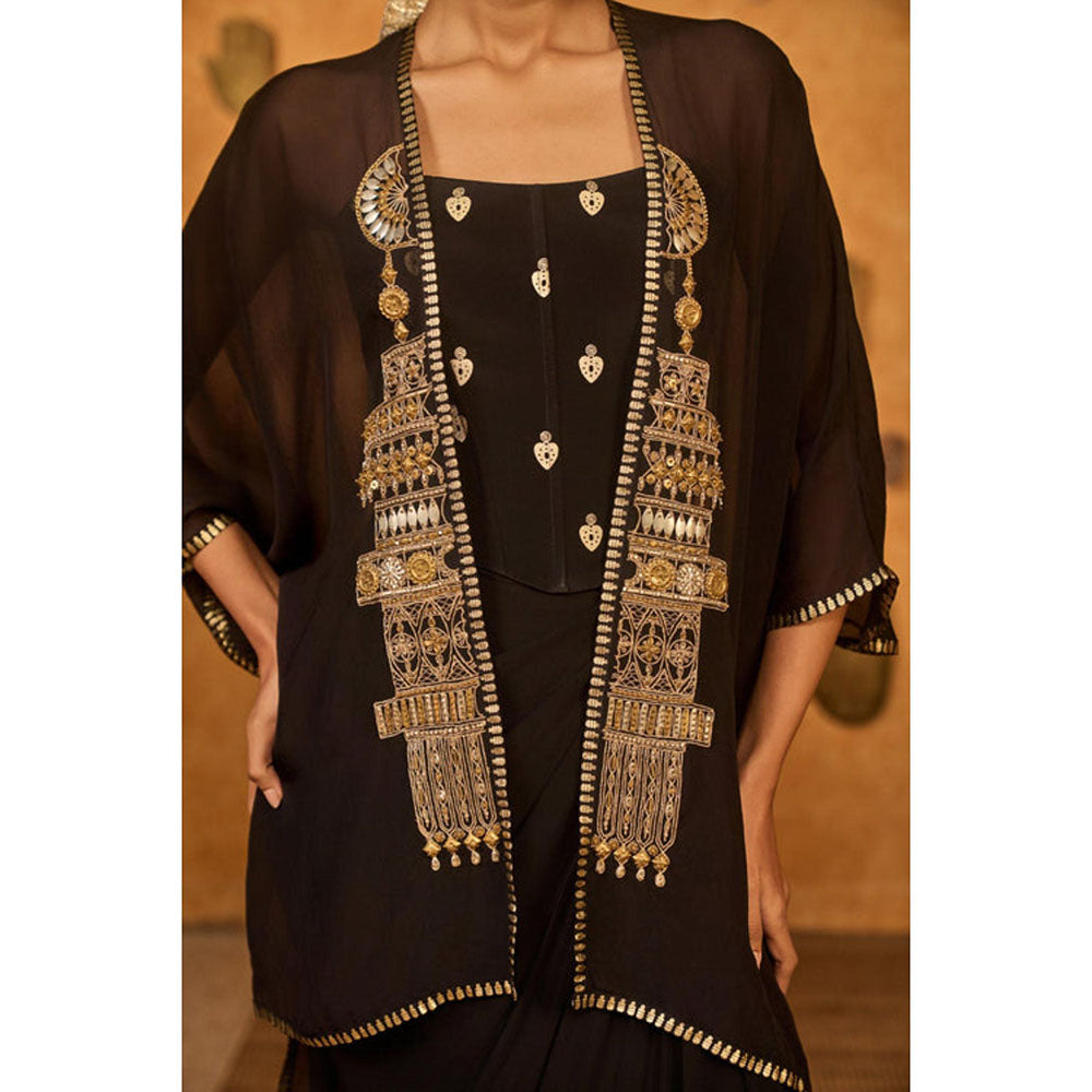 Masaba Brown Heartbeat Draped Skirt with Camisole and Cape