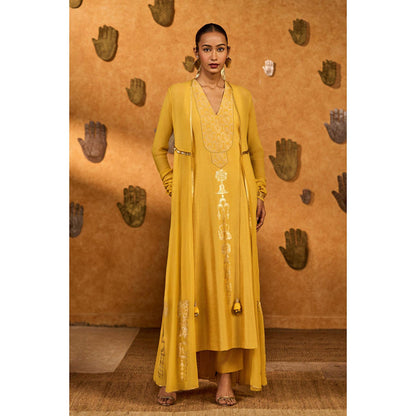 Masaba Spiced Ochre Pop Pendant Kurta with Pant and Jacket