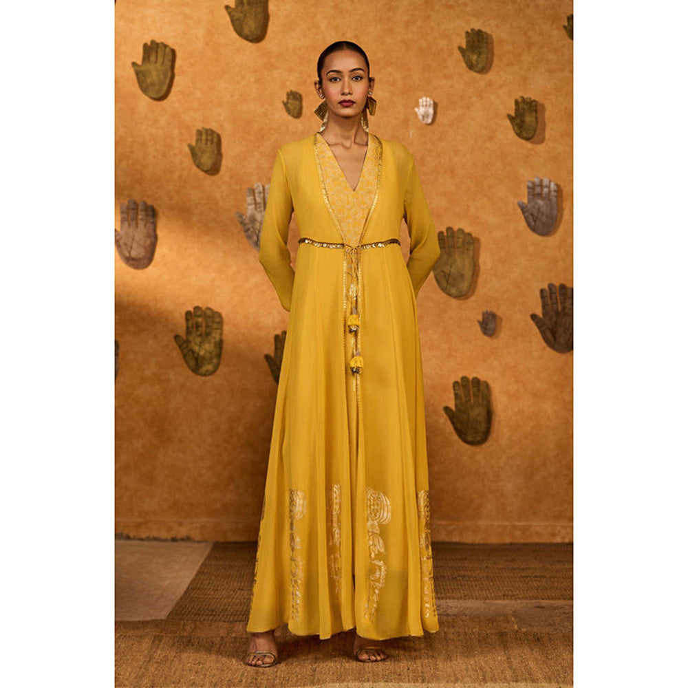 Masaba Spiced Ochre Pop Pendant Kurta with Pant and Jacket