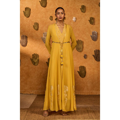 Masaba Spiced Ochre Pop Pendant Kurta with Pant and Jacket