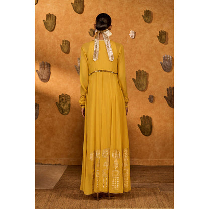 Masaba Spiced Ochre Pop Pendant Kurta with Pant and Jacket
