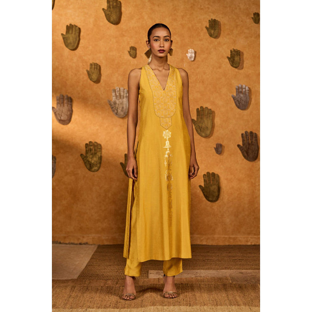 Masaba Spiced Ochre Pop Pendant Kurta with Pant and Jacket