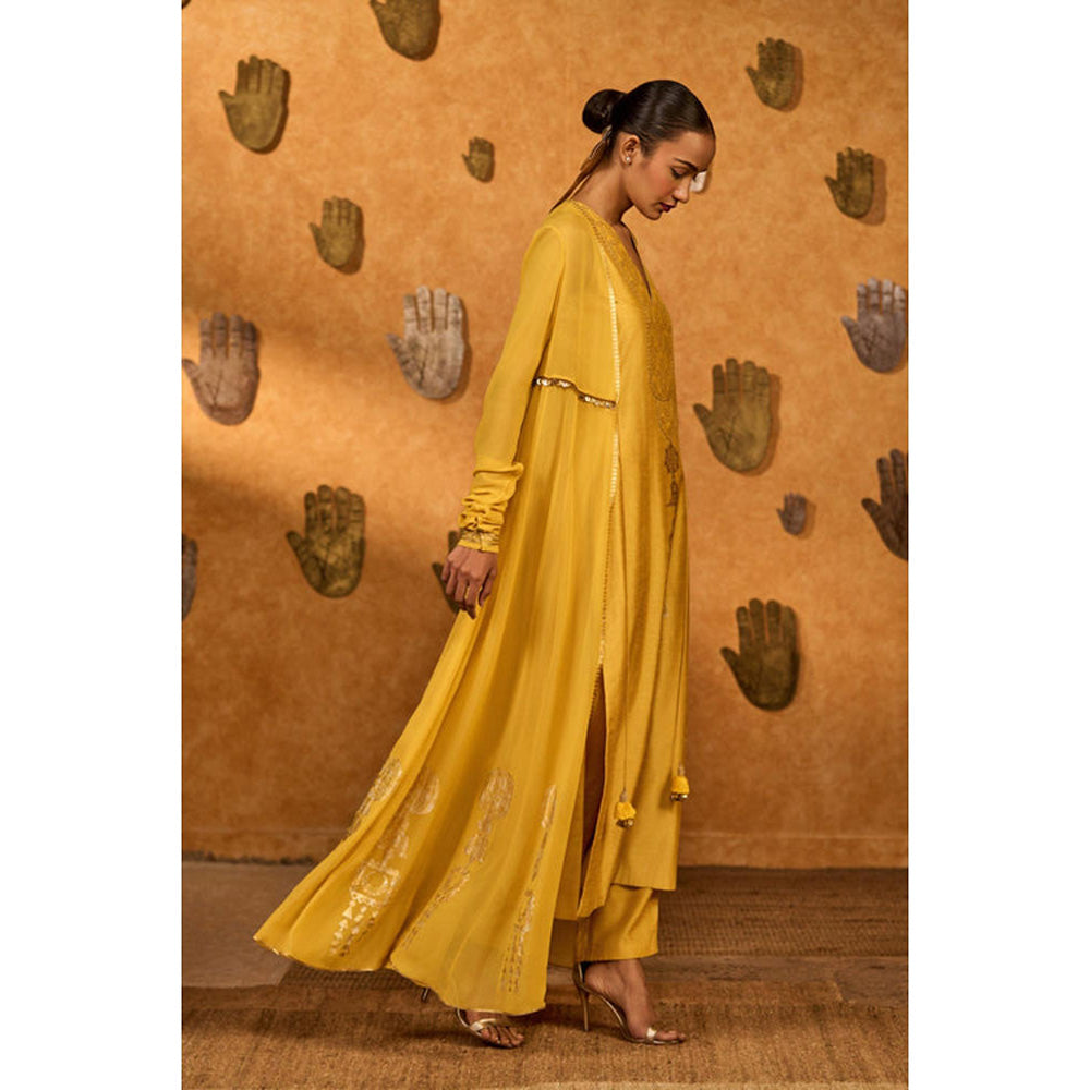 Masaba Spiced Ochre Pop Pendant Kurta with Pant and Jacket