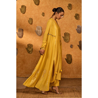 Masaba Spiced Ochre Pop Pendant Kurta with Pant and Jacket