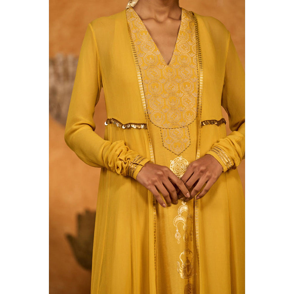 Masaba Spiced Ochre Pop Pendant Kurta with Pant and Jacket