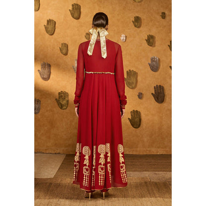Masaba Red Pop Pod Pendant Kurta with Pant and Jacket