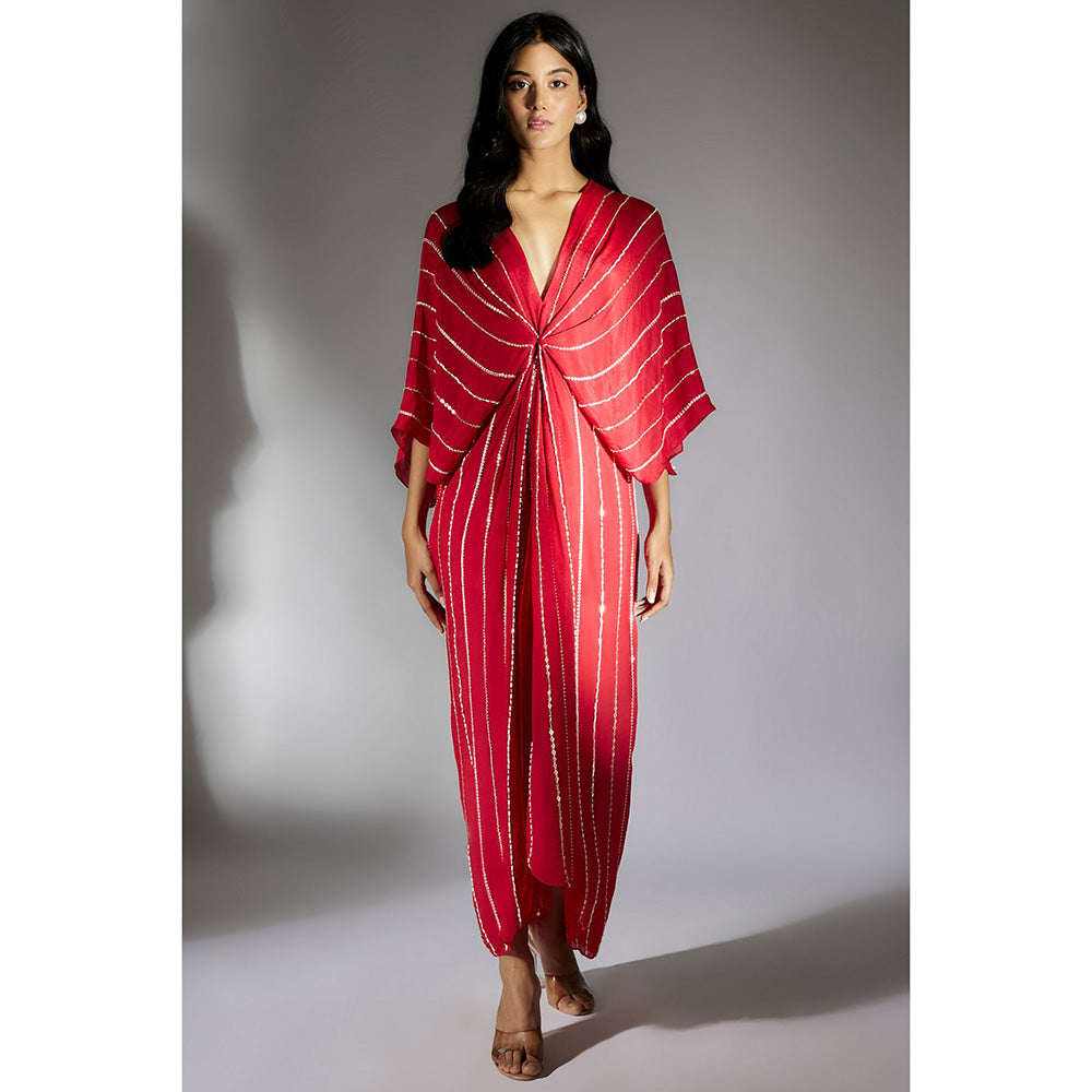 Masumi Mewawalla Red Embroidered Drape Dress (Set of 2)