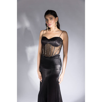 Masumi Mewawalla Black Solid Corset Gown