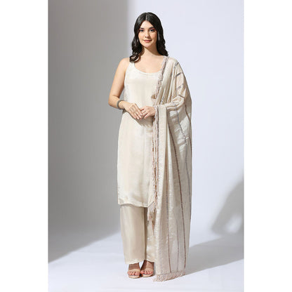 Masumi Mewawalla Beige Tissue Embroidered Kurta and Pant with Dupatta (Set of 3)