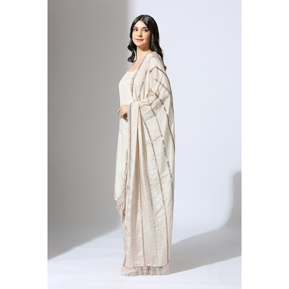 Masumi Mewawalla Beige Tissue Embroidered Kurta and Pant with Dupatta (Set of 3)