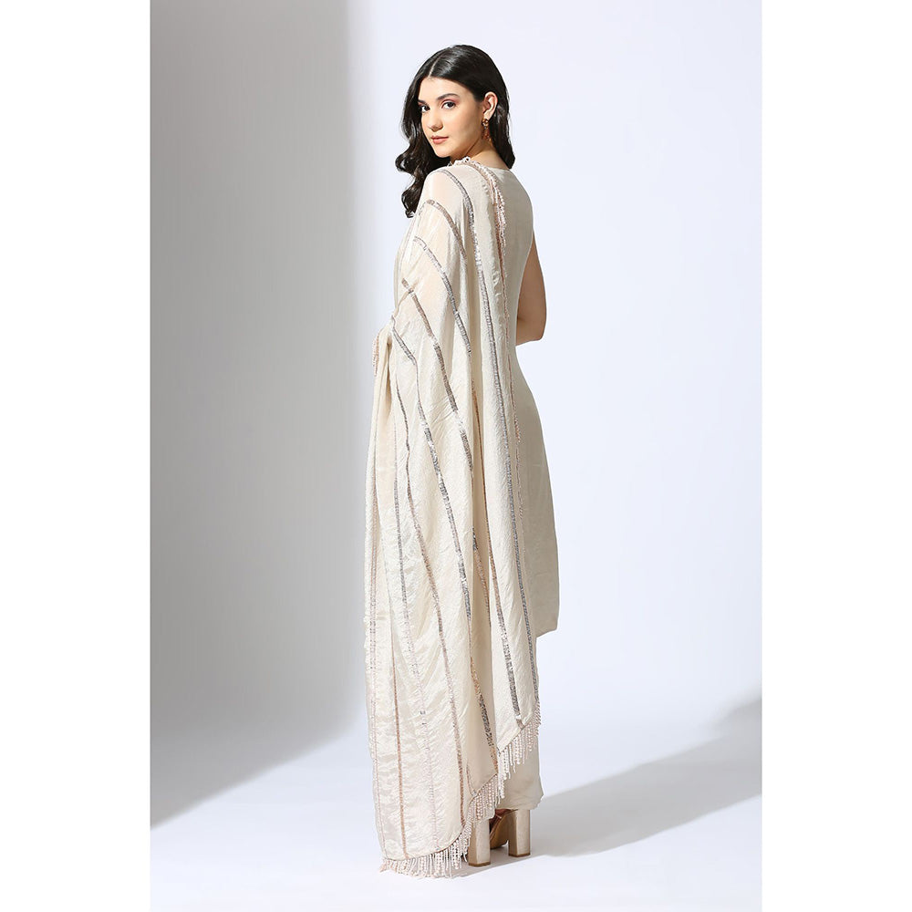 Masumi Mewawalla Beige Tissue Embroidered Kurta and Pant with Dupatta (Set of 3)