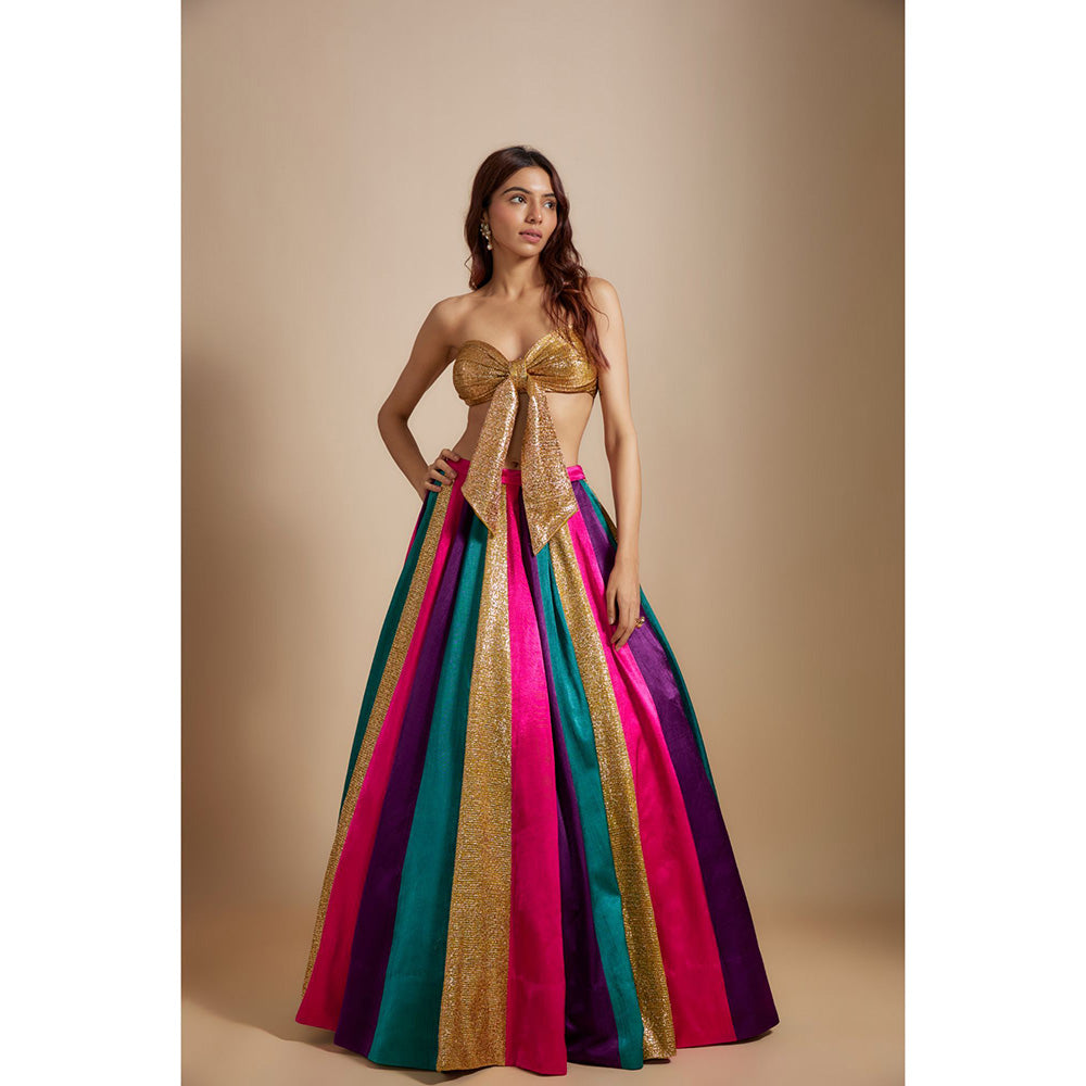 Masumi Mewawalla Multi-Coloured Skirt with Bow Blouse (Set of 2)