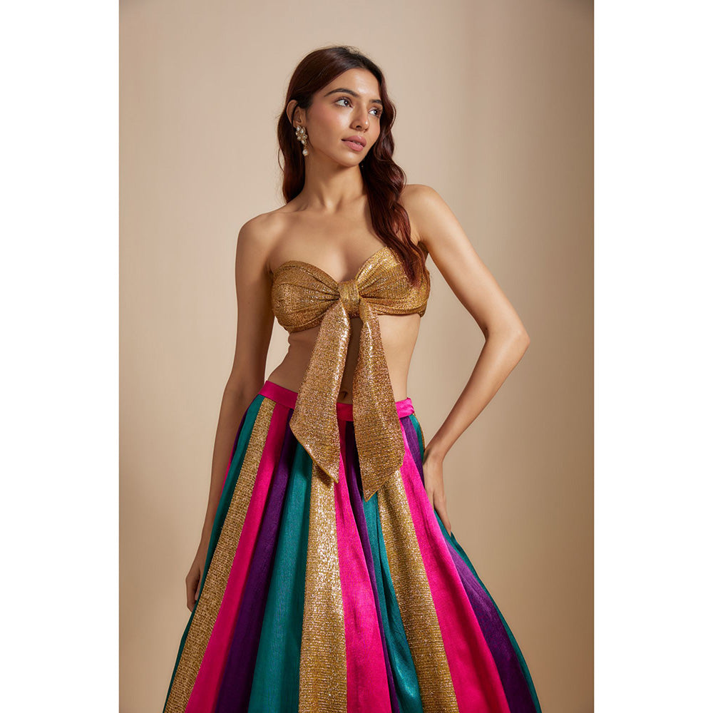 Masumi Mewawalla Multi-Coloured Skirt with Bow Blouse (Set of 2)