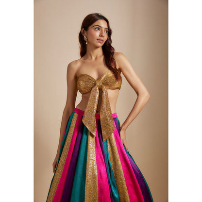 Masumi Mewawalla Multi-Coloured Skirt with Bow Blouse (Set of 2)