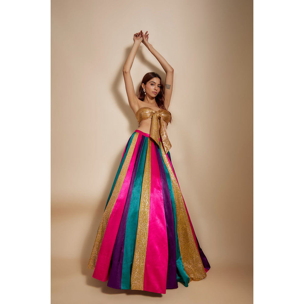 Masumi Mewawalla Multi-Coloured Skirt with Bow Blouse (Set of 2)