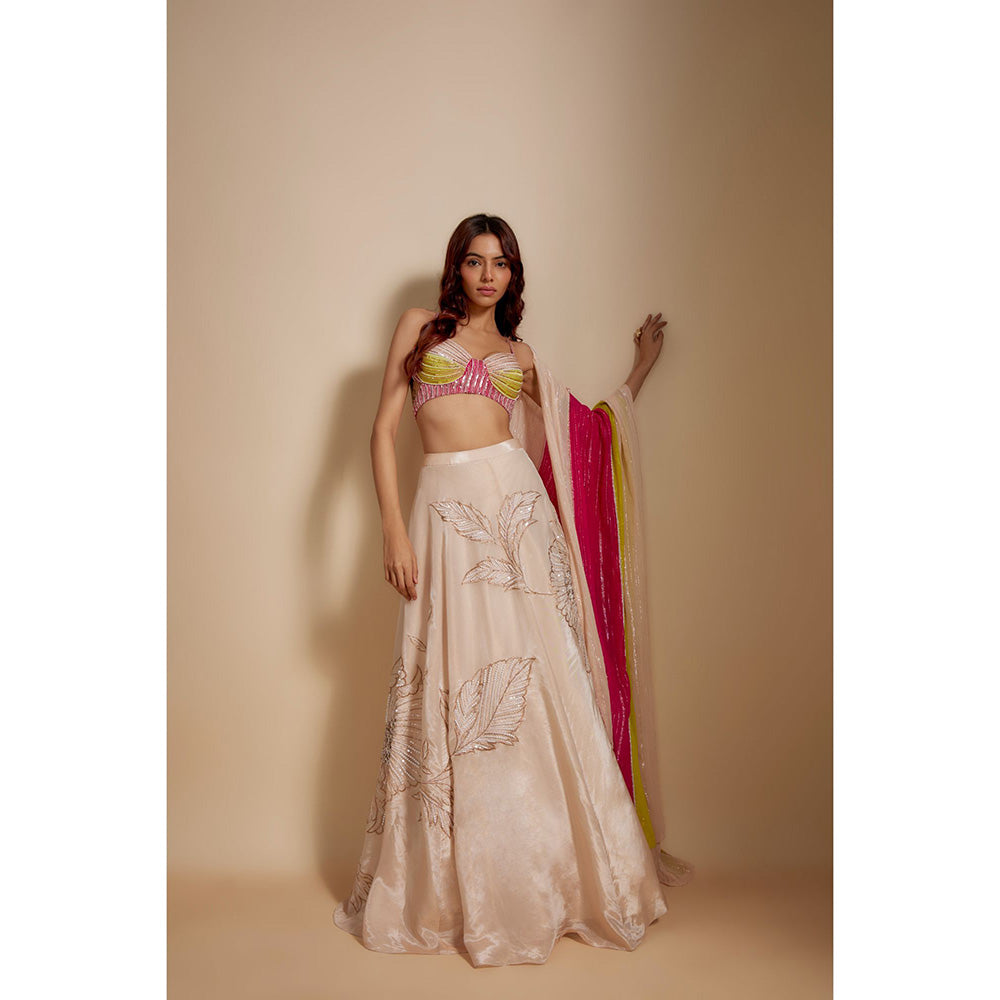 Masumi Mewawalla Peach Embroidered Lehenga with Blouse and Dupatta (Set of 3)