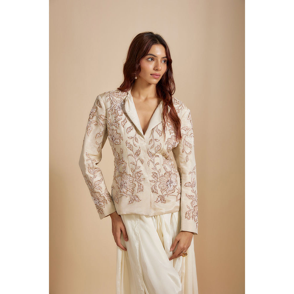 Masumi Mewawalla Beige Tissue Jacket with Dhoti (Set of 2)
