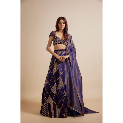 Masumi Mewawalla Deep Purple Embroidered Lehenga with Blouse and Dupatta (Set of 3)