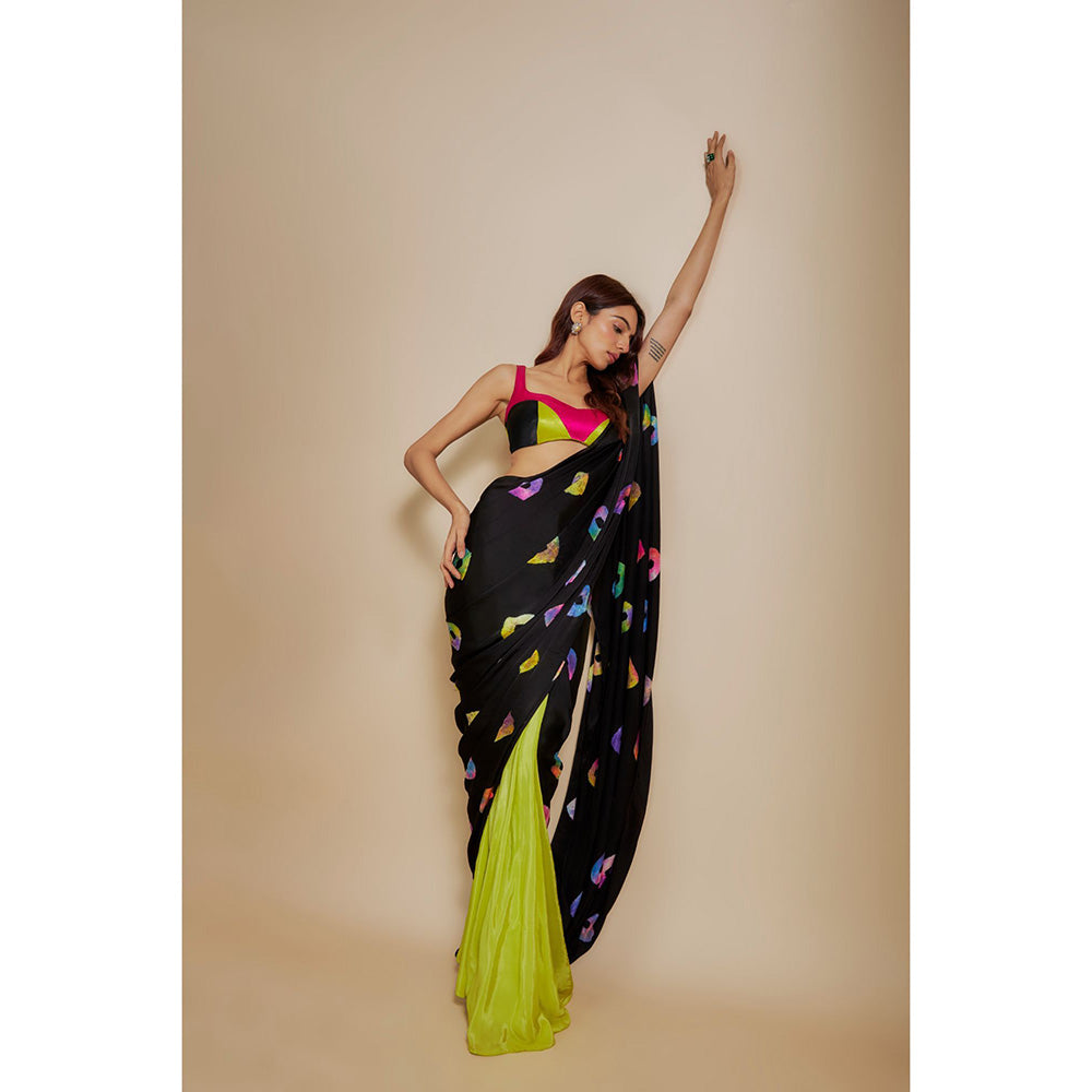 Masumi Mewawalla Black Shibori Pre Draped Saree with Stitched Blouse