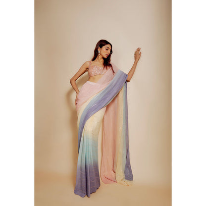 Masumi Mewawalla Pink Pre Drape Saree with Stitched Blouse