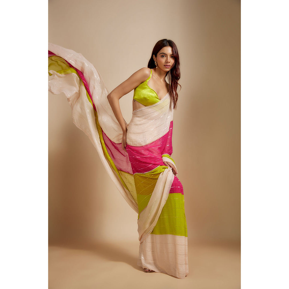 Masumi Mewawalla Multi-Colour Pre Drape Saree with Stitched Blouse