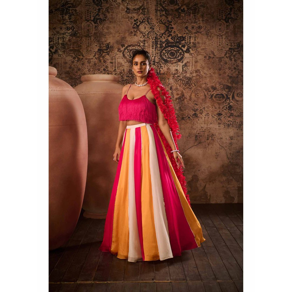Masumi Mewawalla Multicoloured Embellished Lehenga with Stitched Blouse (Set of 2)