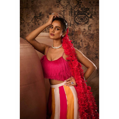 Masumi Mewawalla Multicoloured Embellished Lehenga with Stitched Blouse (Set of 2)