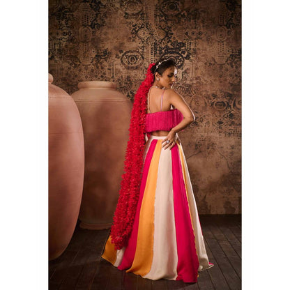 Masumi Mewawalla Multicoloured Embellished Lehenga with Stitched Blouse (Set of 2)