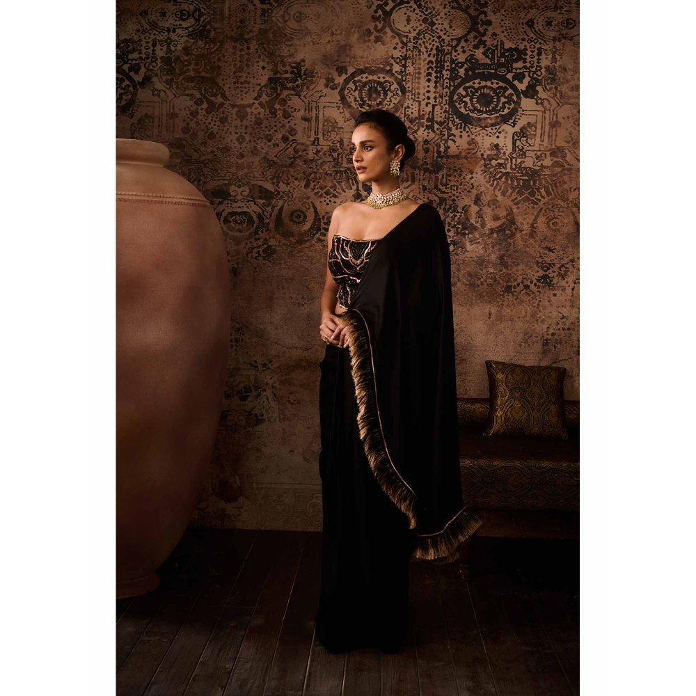 Masumi Mewawalla Black Embellished Pre Drape Saree with Stitched Blouse
