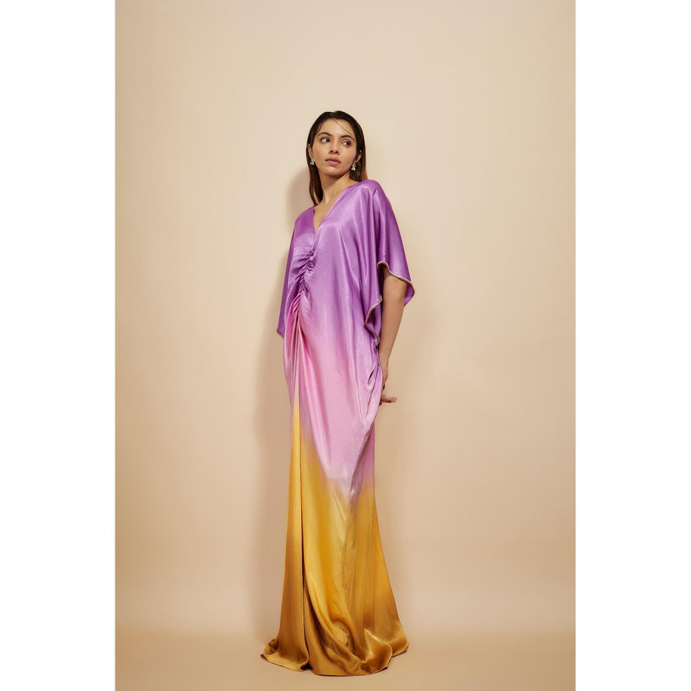 Masumi Mewawalla Lavender Ombre Embroidered Kaftan Dress