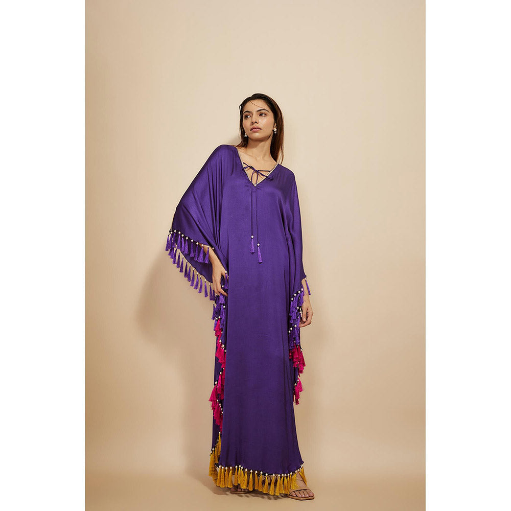 Masumi Mewawalla Purple Tassel Kaftan Dress