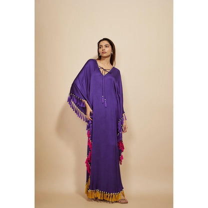 Masumi Mewawalla Purple Tassel Kaftan Dress