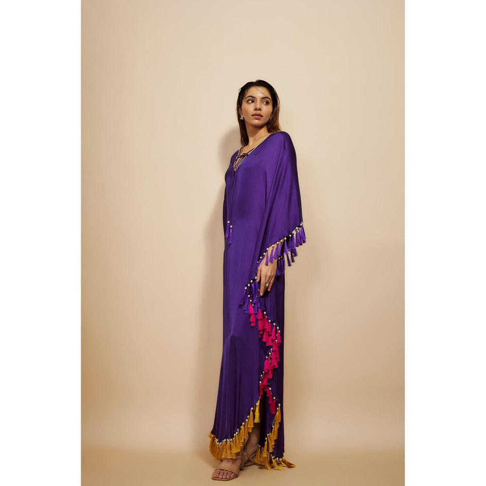 Masumi Mewawalla Purple Tassel Kaftan Dress
