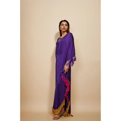 Masumi Mewawalla Purple Tassel Kaftan Dress
