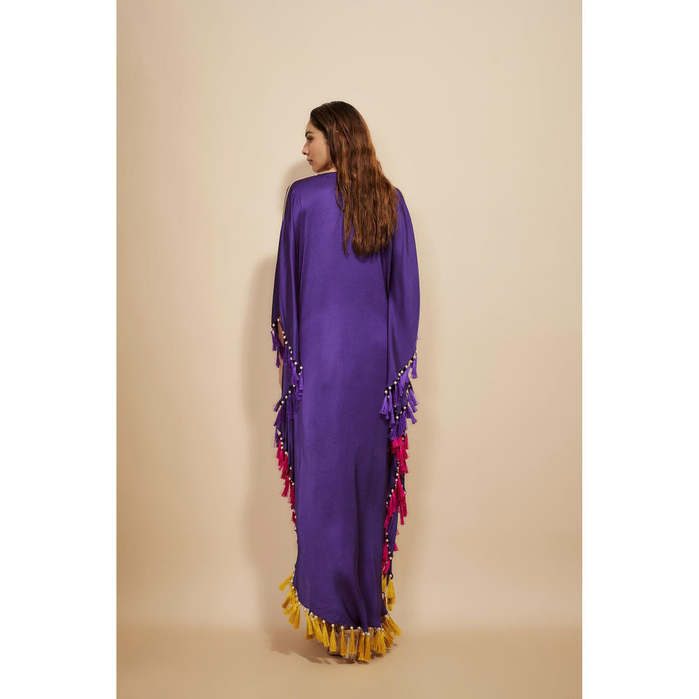 Masumi Mewawalla Purple Tassel Kaftan Dress