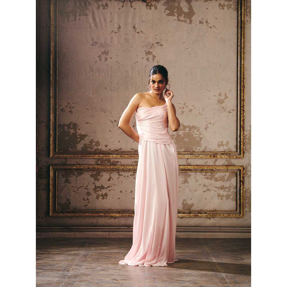 Masumi Mewawalla Baby Pink One Shoulder Gown