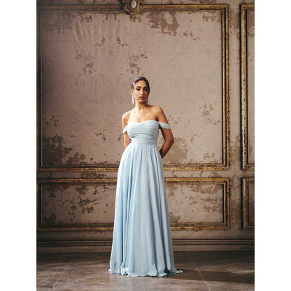 Masumi Mewawalla Powder Blue Roached Gown