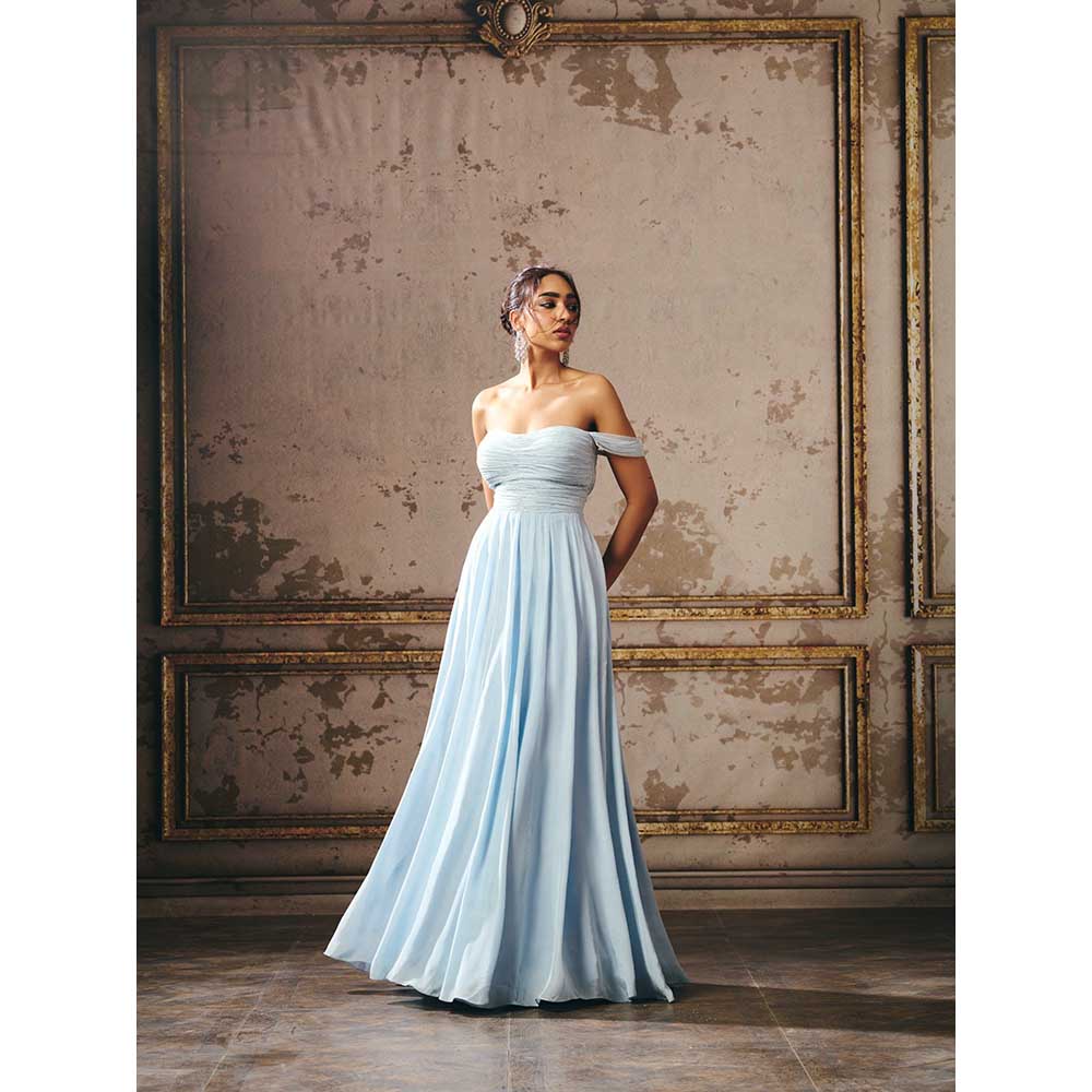 Masumi Mewawalla Powder Blue Roached Gown