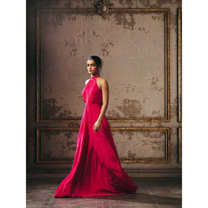 Masumi Mewawalla Hot Pink Halter Neck Gown