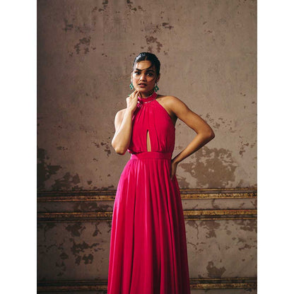 Masumi Mewawalla Hot Pink Halter Neck Gown