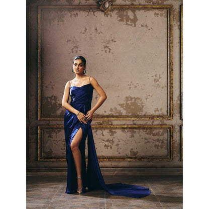 Masumi Mewawalla Navy Blue Drape Gown
