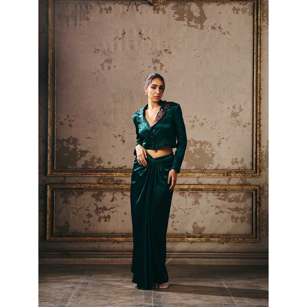 Masumi Mewawalla Dark Green Skirt with Jacket (Set of 2)