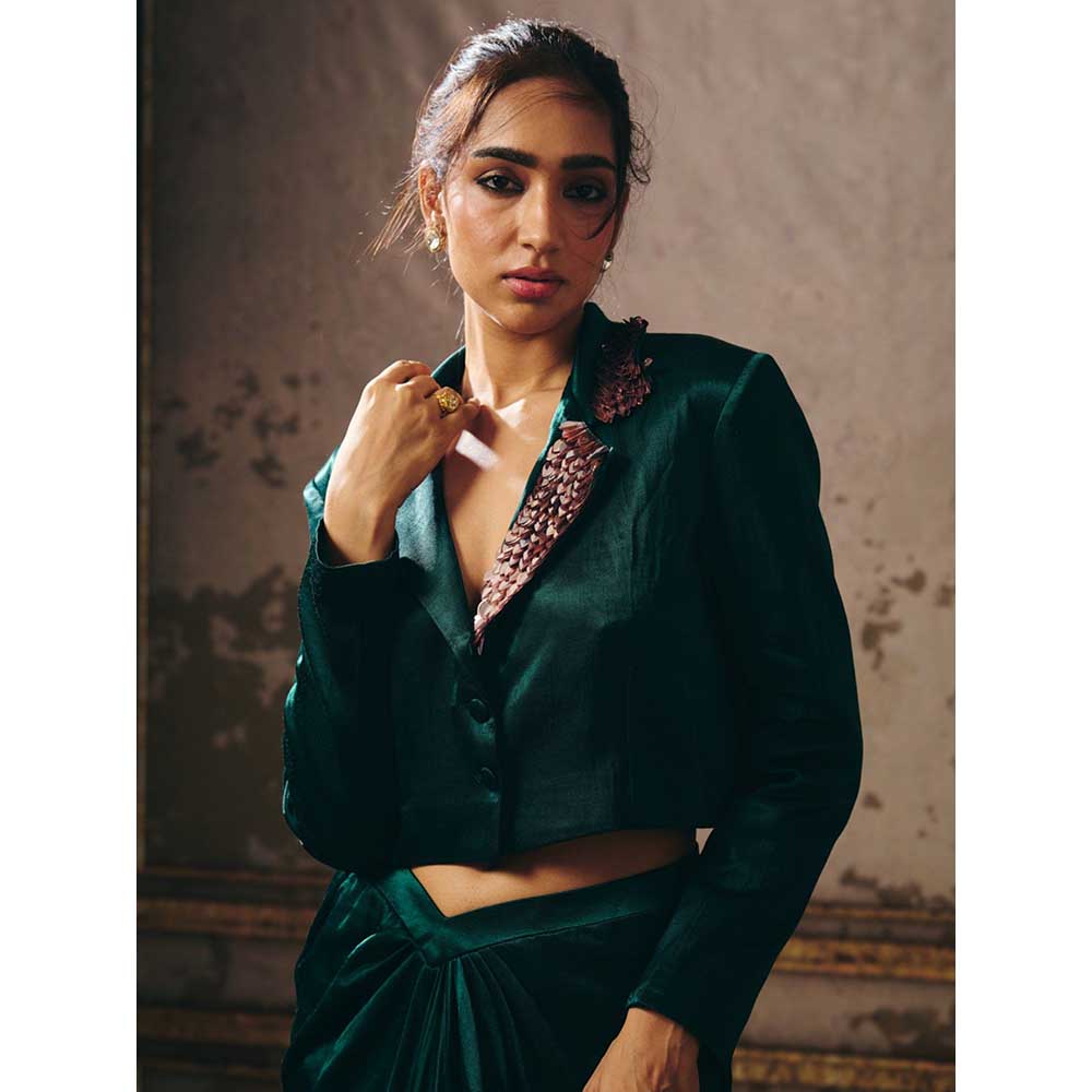 Masumi Mewawalla Dark Green Skirt with Jacket (Set of 2)