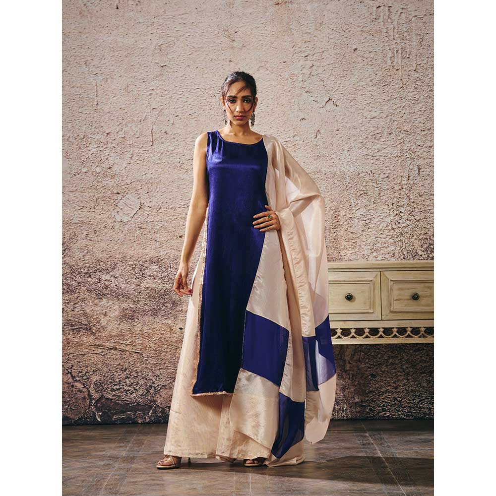 Masumi Mewawalla Blue Tissue Kurta with Palazzo and Dupatta (Set of 3)