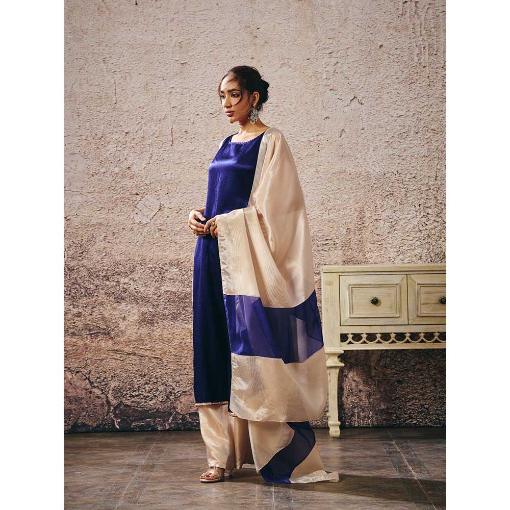 Masumi Mewawalla Blue Tissue Kurta with Palazzo and Dupatta (Set of 3)