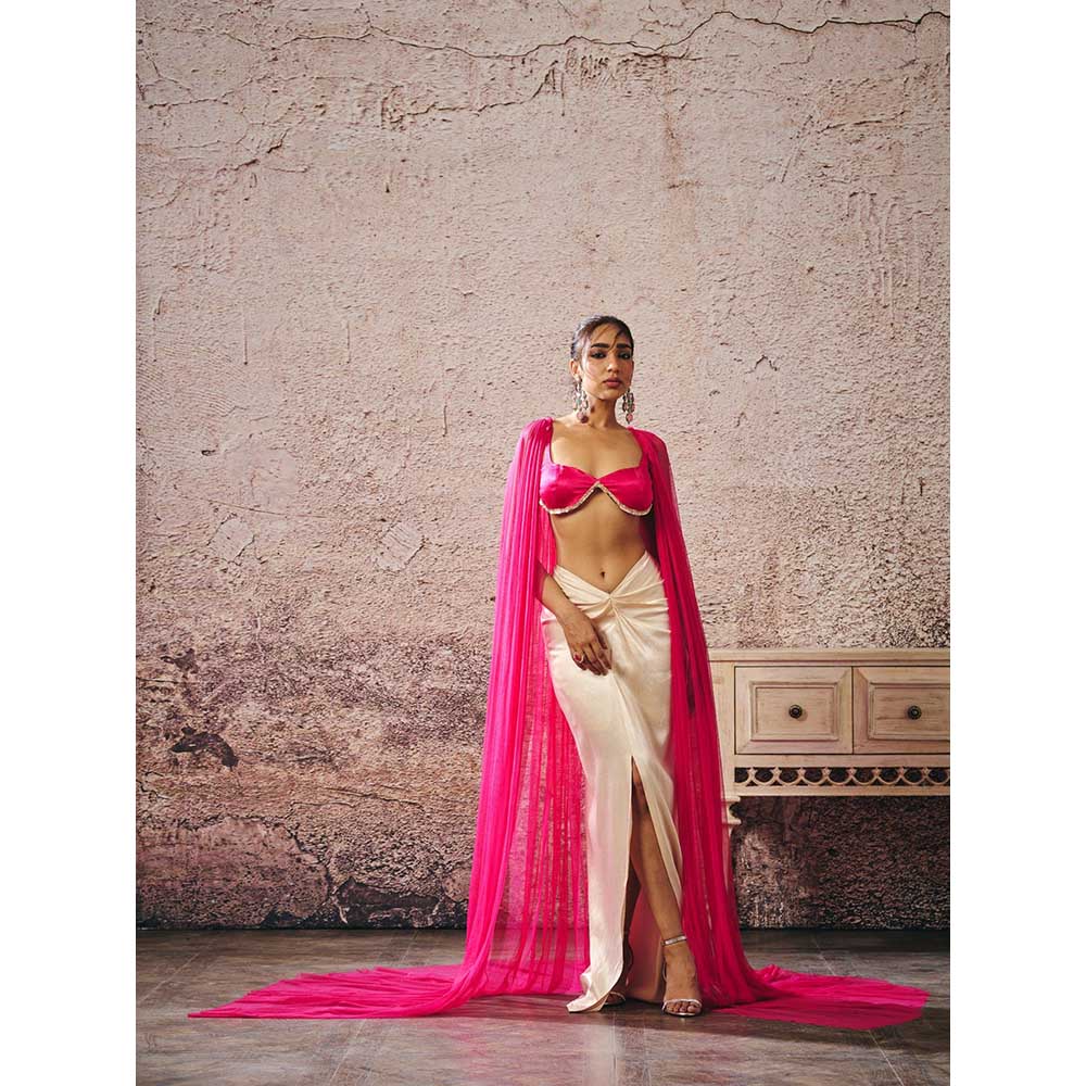 Masumi Mewawalla Hot Pink Blouse with Cape and Skirt (Set of 3)