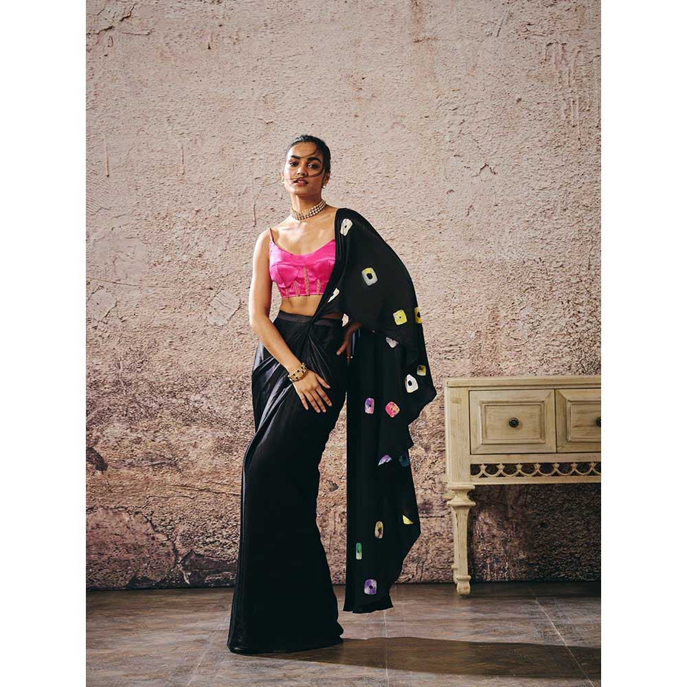 Masumi Mewawalla Black Pre-Draped Saree with Stitched Blouse